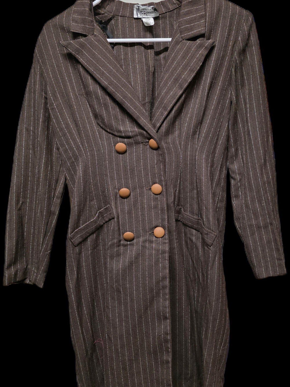 Vintage Whirlaway Frocks Brown Pinstripe Double-Breasted Button Down Dress